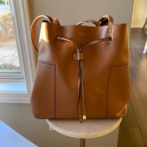 Tory Burch Leather Bucket Bag w/ Drawstring Closure